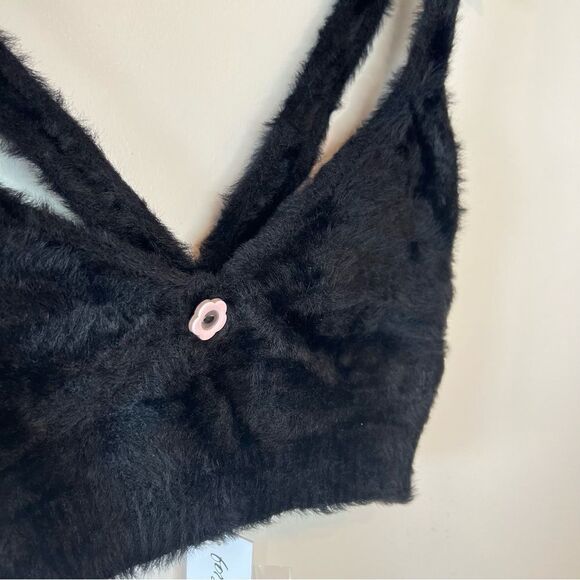 NWT For Love & Lemons Devon Fuzzy Bralette Top in Black M - Picture 7 of 8